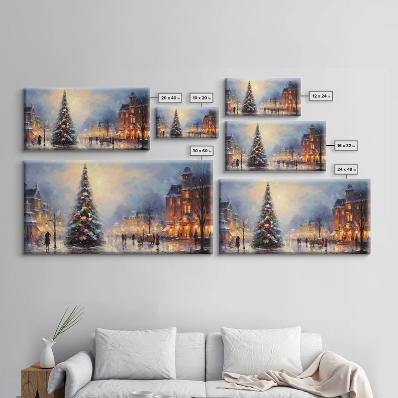 Winter Wonderland Canvas Print - Christmas Village - Christmas Decor - Winter Centerpiece - Christmas Tree In The Village Square