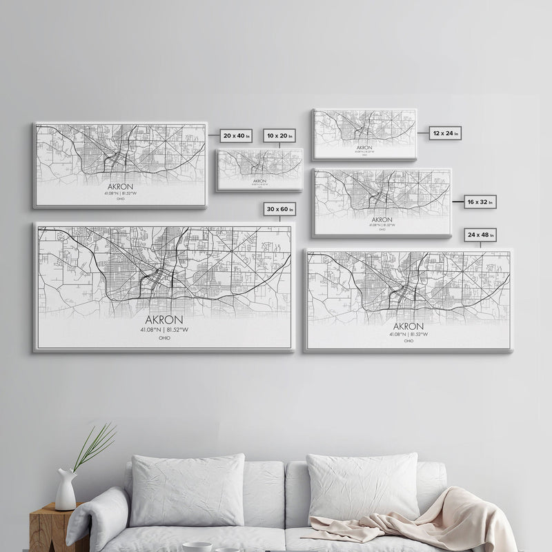 Akron Street Map, Ohio Map, Map Print, Modern Art, Wall Art, Canvas Print, Wall Hanging, Office Wall DÃ©cor, Couples Gift, City Map Canvas