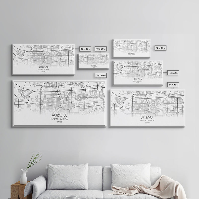 Aurora Street Map, Illinois Map, Map Print, Modern Art, Wall Art, Canvas Print, Room DÃ©cor For Teens, Cool Wall Art, Fun Gift, Classroom Art