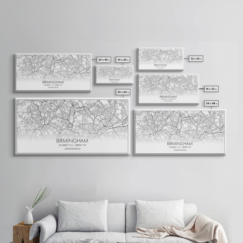 Birmingham Street Map, United Kingdom Map, Map Print, Modern Art, Wall Art, Canvas Art, Grandma Gifts, Dorm DÃ©cor, Office Wall Art, Prints