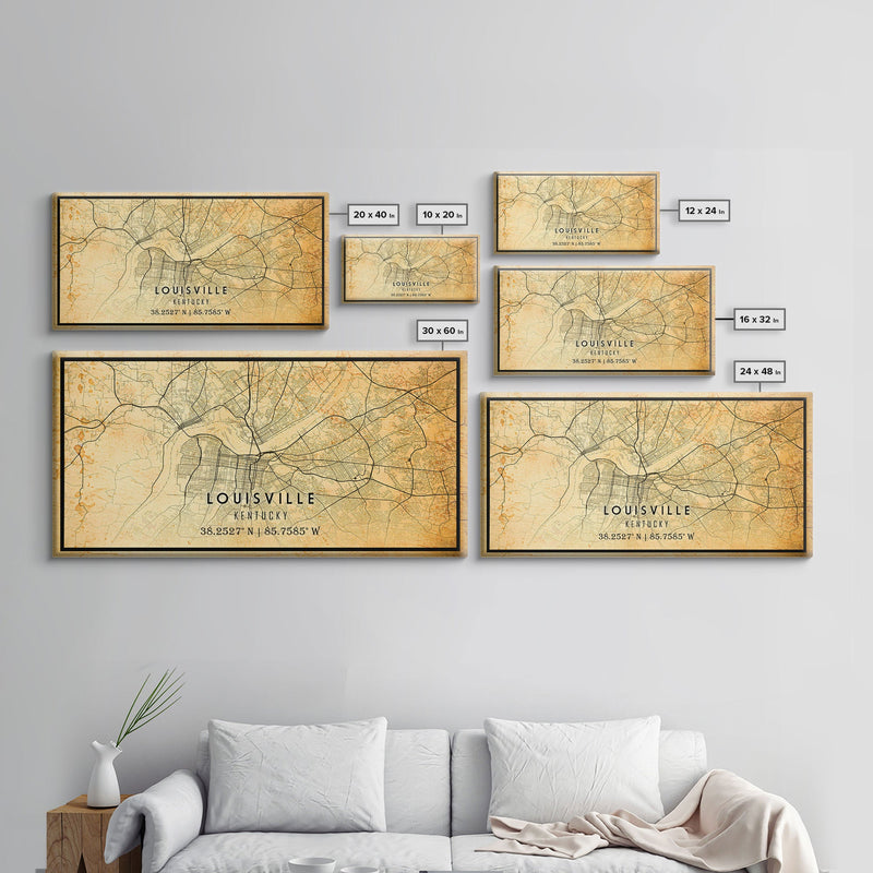 Old Louisville City Map Wall Art Canvas Print, Vintage Style Louisville Map, Framed Wall Art, Cool Kentucky Wall Art, Office Decor