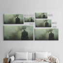 Dapper Skeleton In The Fog, Framed Canvas Print, Halloween Decor, Macabre Dark Academia Wall Art