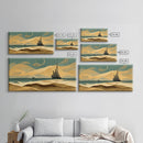 Art deco canvas print, pirate ship at sea beyond the sand dunes, living room wall art