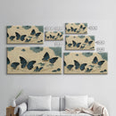 Retro Japanese Style Butterflies Wall Art, Framed Canvas Print, Framed Wall Art, Blue butterfly Art