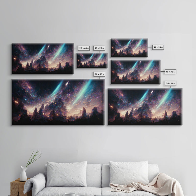 Aurora Borealis Landscape Canvas Print, Mountains of Norway, cool wall art, unique wall art, mountain landscape wall art, space and stars