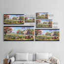 Tranquil Farm Scene with Red Barn and Tractor, Idyllic Rural Art, Framed Canvas Print, Country Wall Decor, Living Room Decoration