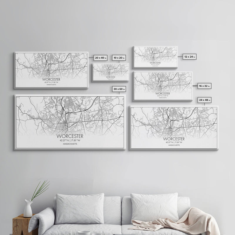 Worcester City Map, Massachusetts Art, Map Print, Modern Wall Art, Wall Art, Canvas Art, Dining Room DÃ©cor, Boho Wall Art, Prints Wall Art