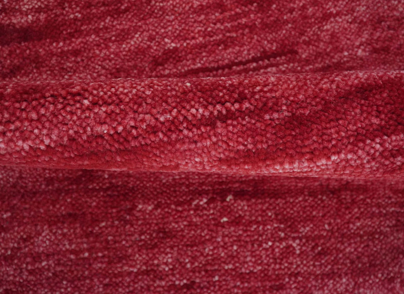 2X2.6 Solid Plain Red Hand knotted wool area rug