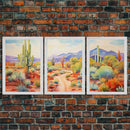 Southwestern Desert Landscape 3 Piece Canvas Prints, Painting, Minimalist Art, Decor, Wall Decor, Wallpaper, Midcentury Modern Western Decor