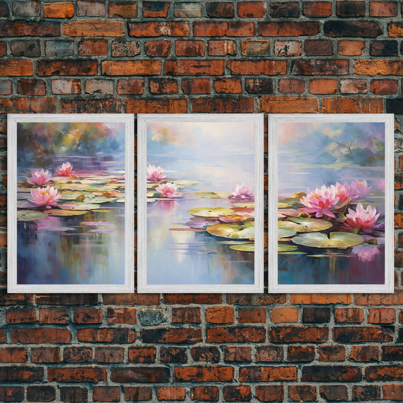 Water Lily Art, Lotus Wall Print, Lake Wall Art, Canvas Print, Wall Art, 3 Piece Wall Art, Botanical Art Print, Boho Wall Art, Kitchen Art