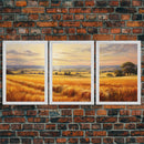 Countryside Wall Art, Wheat Field Art Print, Landscape Wall Art, Countryside Art, Canvas Print, Wall Art, 3 Piece Wall Art, Dorm Room Art