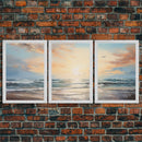 Landscape Beach Ocean Art, Canvas Print, Extra Large 3 Piece Art Beach Painting, Minimalist Abstract Coastal Beautiful Dining Room Art