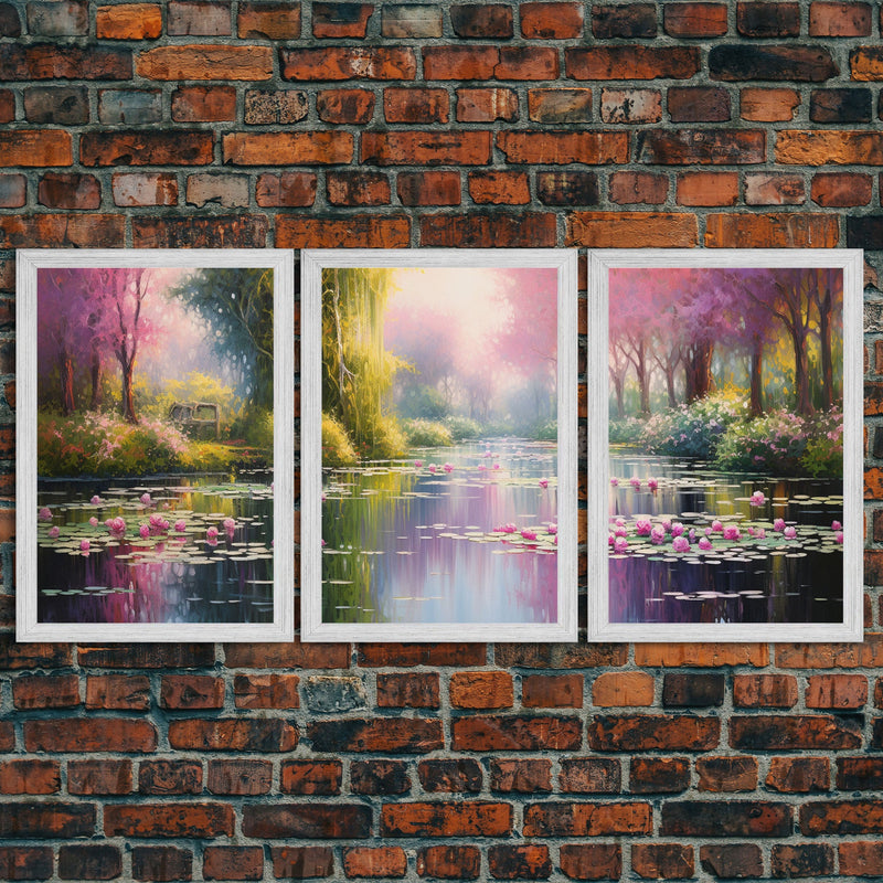 Zen Wall Art,  Lake Wall Art, Lotus Print, Canvas Print, Set Of 3 Prints, Wall Art, 3 Piece Wall Art, Dining Room Decor, Home Decor Prints