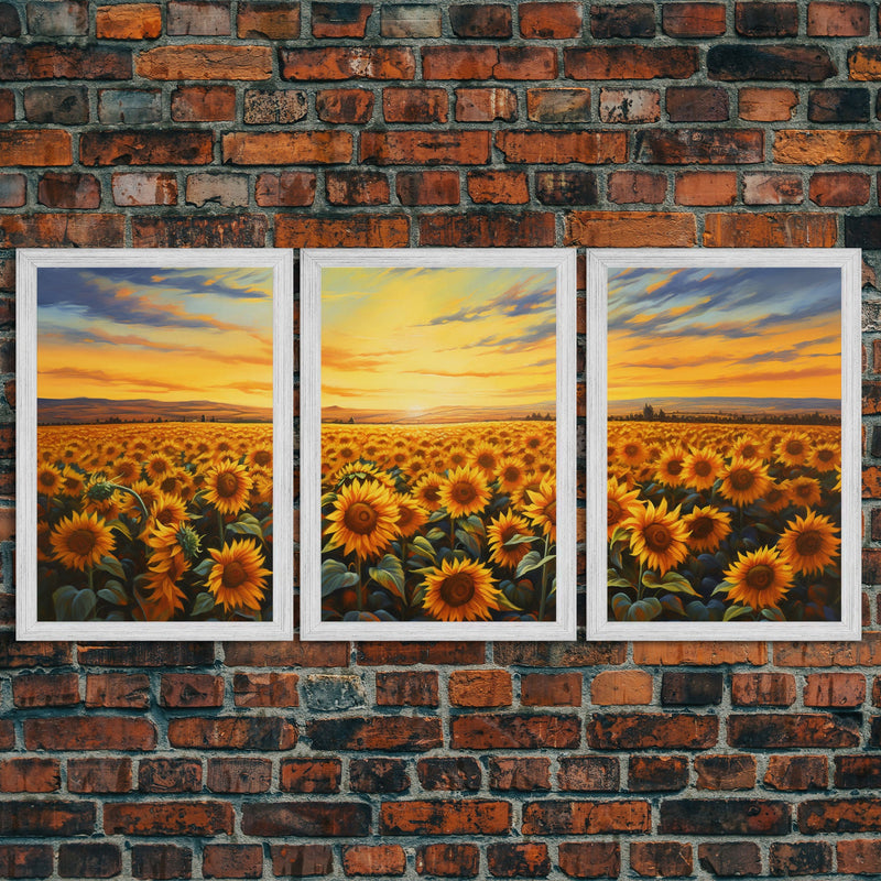 Wildflower Wall Art, Spring Decor, Sunflowers Wall Art, Canvas Print, Set Of 3 Prints, Wall Art, 3 Piece Wall Art, Southern Wall Art