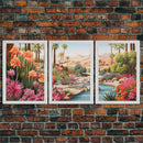 Floral Art Print, Palm Trees Art, Desert Wall Art, Mountain Art, Canvas Print, Wall Art, 3 Piece Wall Art, Gift For Coworker, Western Decor