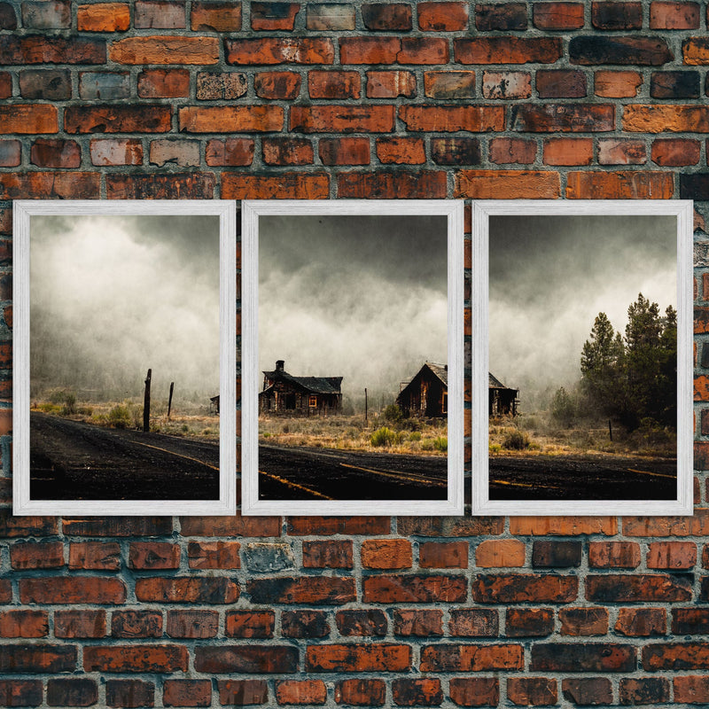 Abandoned Ghost Town, Wild America, 3 Piece Wall Art, Ready To Hang Canvas Print, Cool Living Room Wall Art Decor