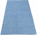 Blue Chevron Geometric Dhurrie Wool Area Rug - Handcrafted Traditional