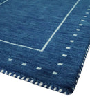 Blue and White Hand Loomed Wool Area Rug - Modern Southwestern Gabbeh by The Rug Decor