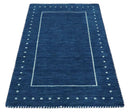 Blue and White Hand Loomed Wool Area Rug - Modern Southwestern Gabbeh by The Rug Decor