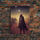 Moon Knight, Retrofuturism Scifi Art, Framed Canvas Print, Ready To Hang Framed Wall Art