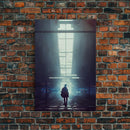 Cyberpunk Android In An Abandoned City, Dystopian Post Apocalyptic Art, Framed Canvas Print, Ready To Hang Framed Wall Art, Living Room