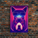 Cyberpunk Pitbull Portrait, Futuristic Dog Portrait, Framed Canvas Print, Ready To Hang Framed Wall Art, Living Room Wall Hanging