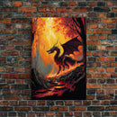 Fiery Dragon Burning Down Forest Canvas Print - Mystical Fantasy Wall Art Home Decor Artwork