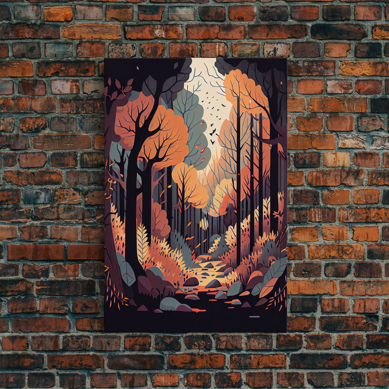 Autumn in the forest, a beautiful fall scene, framed canvas print