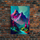 Vibrant Vaporwave Mountain Watercolor Wall Art Canvas Print - Colorful Nature Scene Artwork