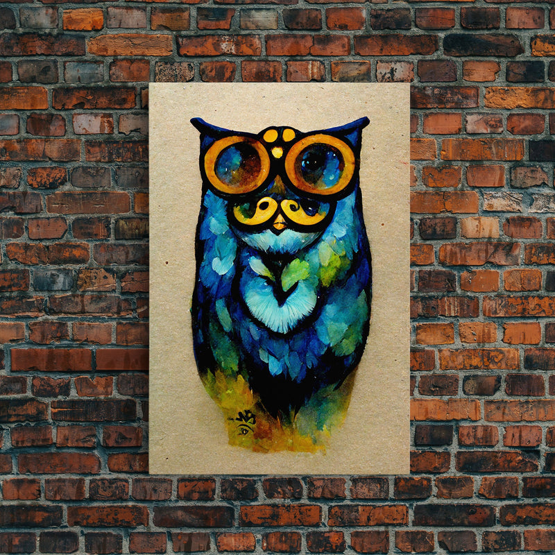 Wise Owl With Glasses Canvas Art - Owl Painting - Owl Wall Decor