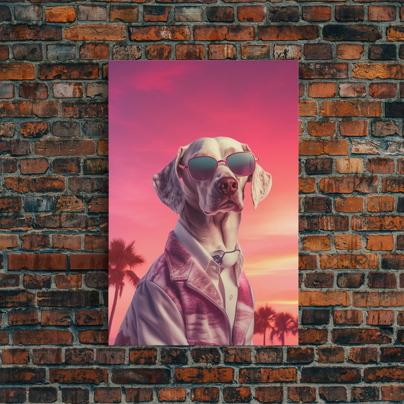 Weimaraner Wall Print, Dog Wall Art, Dog Sunglasses, Dog In Pink Suit, Funny Art, Framed Wall Art, Framed Canvas, Wall Print, Wall Canvas