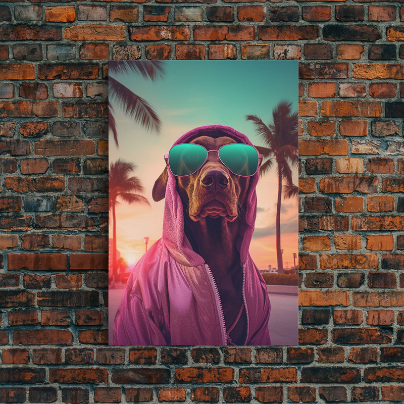 Weimaraner Wall Print, Dog Wall Art, Dog Sunglasses, Dog In Pink Hoodie, Funny Art, Framed Wall Art, Framed Canvas, Wall Print, Wall Canvas