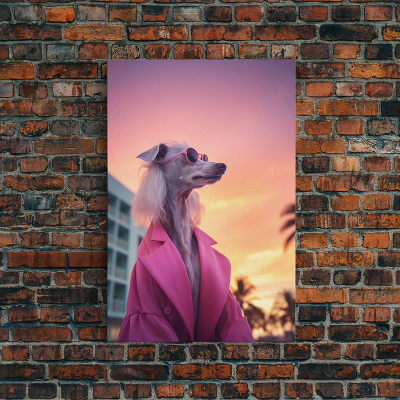 Afghan Hound Wall Print, Dog Wall Art, Dog Sunglasses, Dog In Pink Suit, Funny Art, Framed Wall Art, Framed Canvas, Wall Print, Wall Canvas