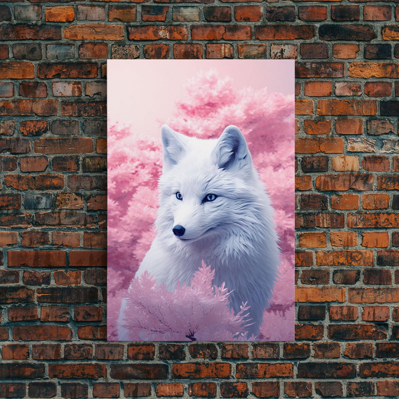 White Fox Wall Print, Animal Art Print, Animal Portrait, Pink Art, Wildlife Art, Framed Wall Art, Framed Canvas, Wall Print, Wall Print