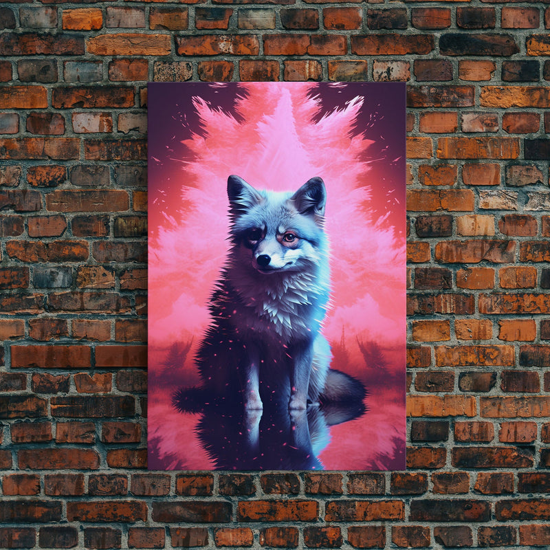 Black Fox Wall Print, Animal Art Print, Animal Portrait, Pink Art, Wildlife Art, Framed Wall Art, Framed Canvas, Wall Print, Wall Canvas