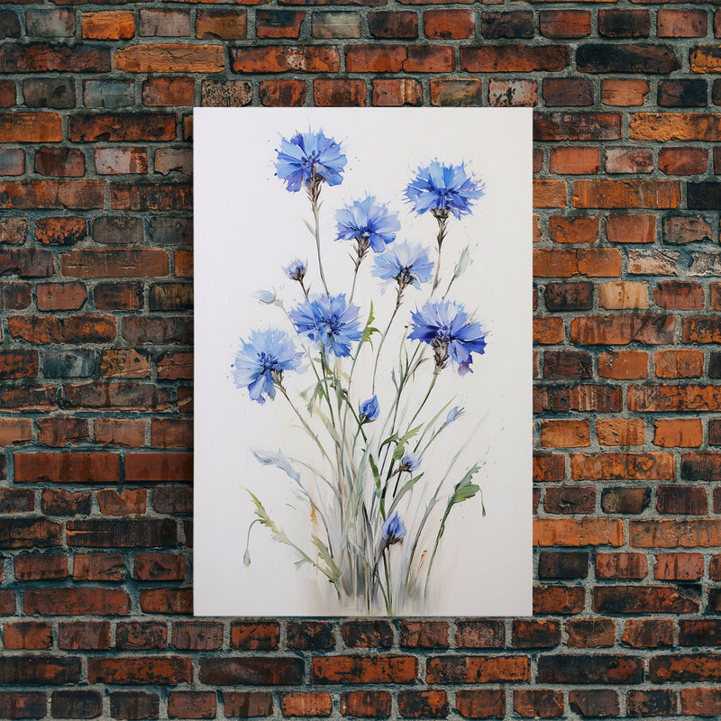 Blue Bachelor Buttons Art Print - Framed Giclee Oil Painting Print - Oil Painting Still Life Original - Large Flower Canvas Print or Poster