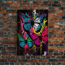 Graffiti Butterfly Art, Framed Canvas Print, Large Wall Art, Contemporary Punk Art, Butterflies, Pop Art, Paint Splatter Art