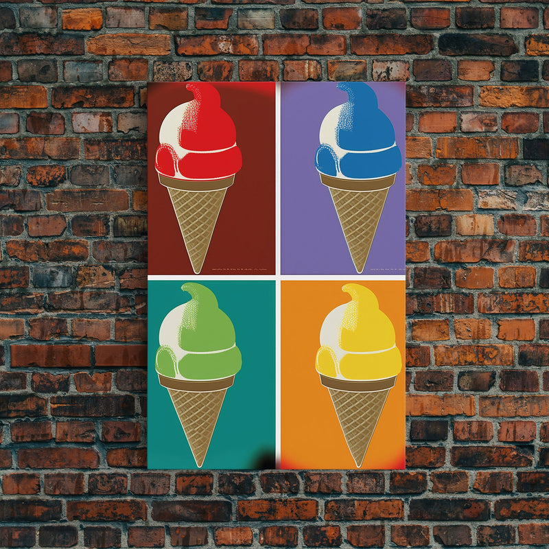 Warhol Style Sherbet, Framed Canvas Print, Ice Cream Shop Art, Sherbert, art deco pop art retro style wall art