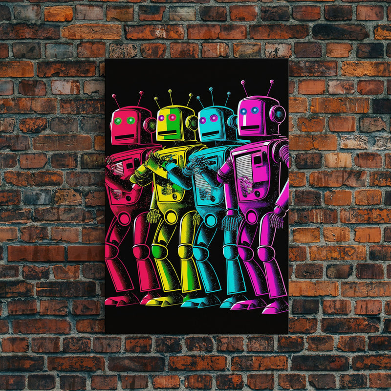 1950s Style Scifi Robot Art, Art Deco Scifi Poster Art on Canvas, Framed Canvas Print, Game Room Decor