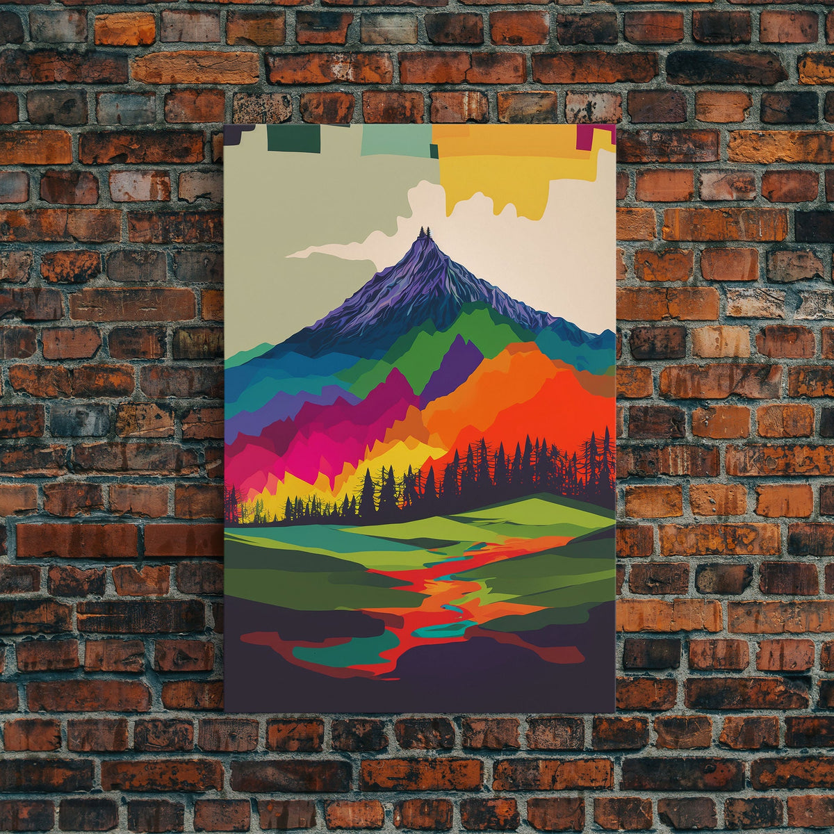 Surreal Rainbow Mountain Landscape, Framed Canvas Print, photo 4 of 9