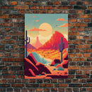 Retro Synthwave Desert Landscape Art, Framed Canvas Print, Unique Sunset Art, Living Room Wall Decor, Framed Art, Southwest Decor