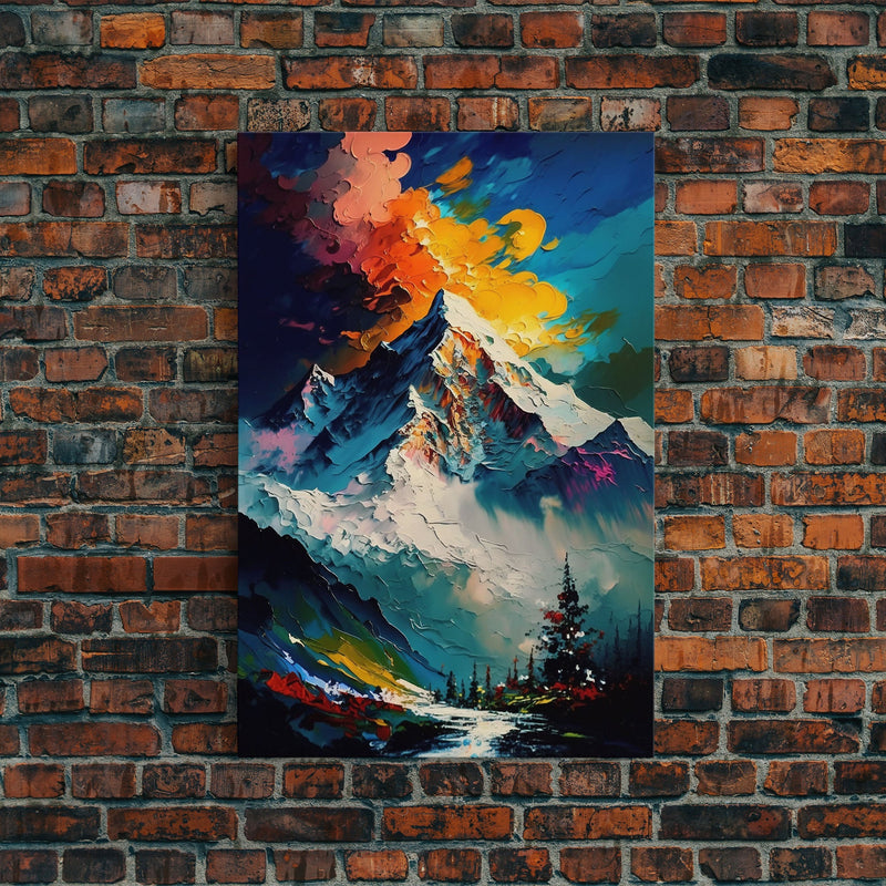 Annapurna III, Mountain Art, Rustic Mountain Landscape Wall Art, Framed Canvas Print, Abstract Oil Painting Print, Mountains of Nepal