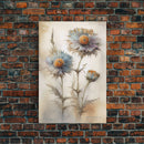 Vintage Style Dandelion Framed Canvas Art, Vintage Floral Print, Vintage White Roses Painting, Still Life Botanical Farmhouse print, Flowers