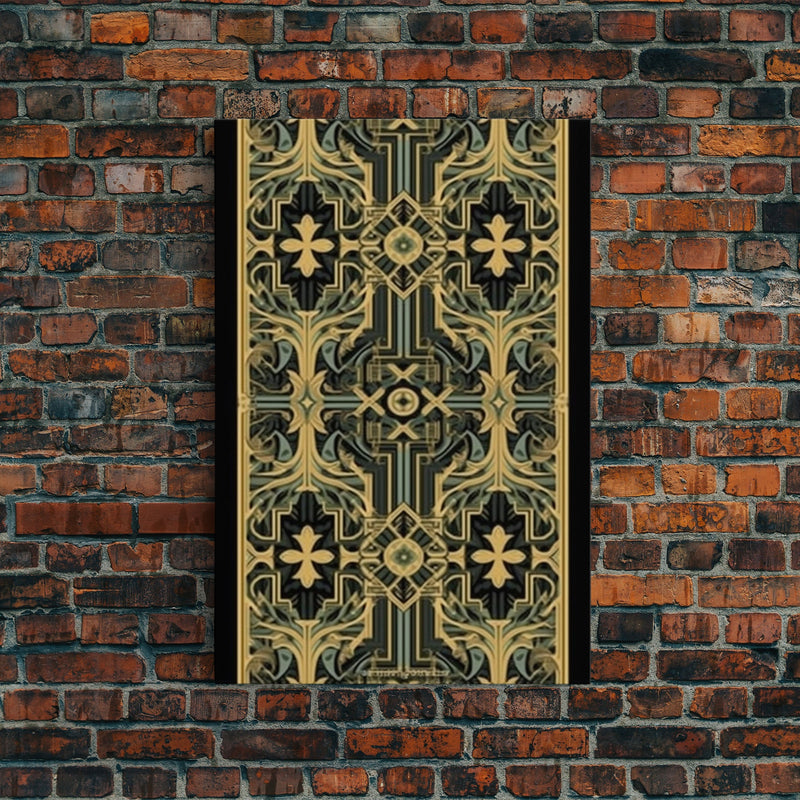 Art Deco Pattern Wall art, Framed Canvas Print, Art Deco, Gold & green art, Framed painting, Black colors, Wonderful art, 1920s Style Art