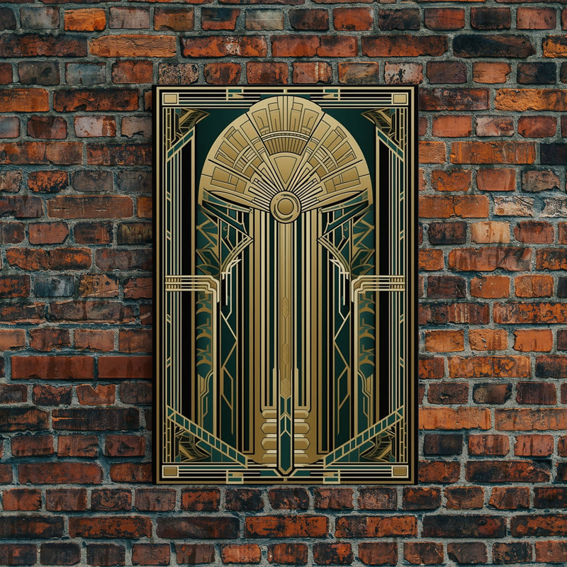 Art Deco Wall art | Framed Canvas Print | Art Deco | Gold & green art | Beautiful art | Midcentury Modern | Office decor | Stained glass art