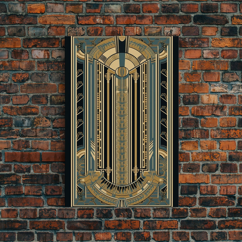 Art Deco Pattern Wall art | Framed Canvas Print | Art Deco | Gold & blue art | Wonderful art | Lines art | Geometric art | Living room art