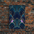 Midcentury Modern Wall art, Framed Canvas Print, Art Deco, Patterns art, Abstract nature, Blue & gold art, Lines art, Colorful painting