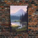 Beautiful Mountain and Stream Landscape Watercolor Painting, Framed Canvas Print, Nature / Landscape Painting