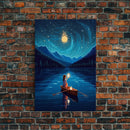 Starry Night, Girl Wizard Lights Up The Night Sky, Fantasy Art, Framed Canvas Print, Fantasy Painting Print, Original Art