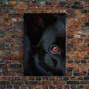 Animal Prints, Black Wolf With Red Eyes, Portrait Of A Wolf, Framed Canvas Print, Wolf Photography Art